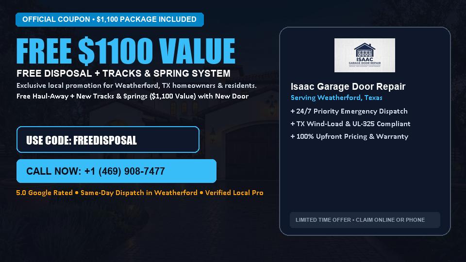 FREE Old Door Haul-Away & Heavy-Duty Tracks in Weatherford, TX - Isaac Garage Door Repair